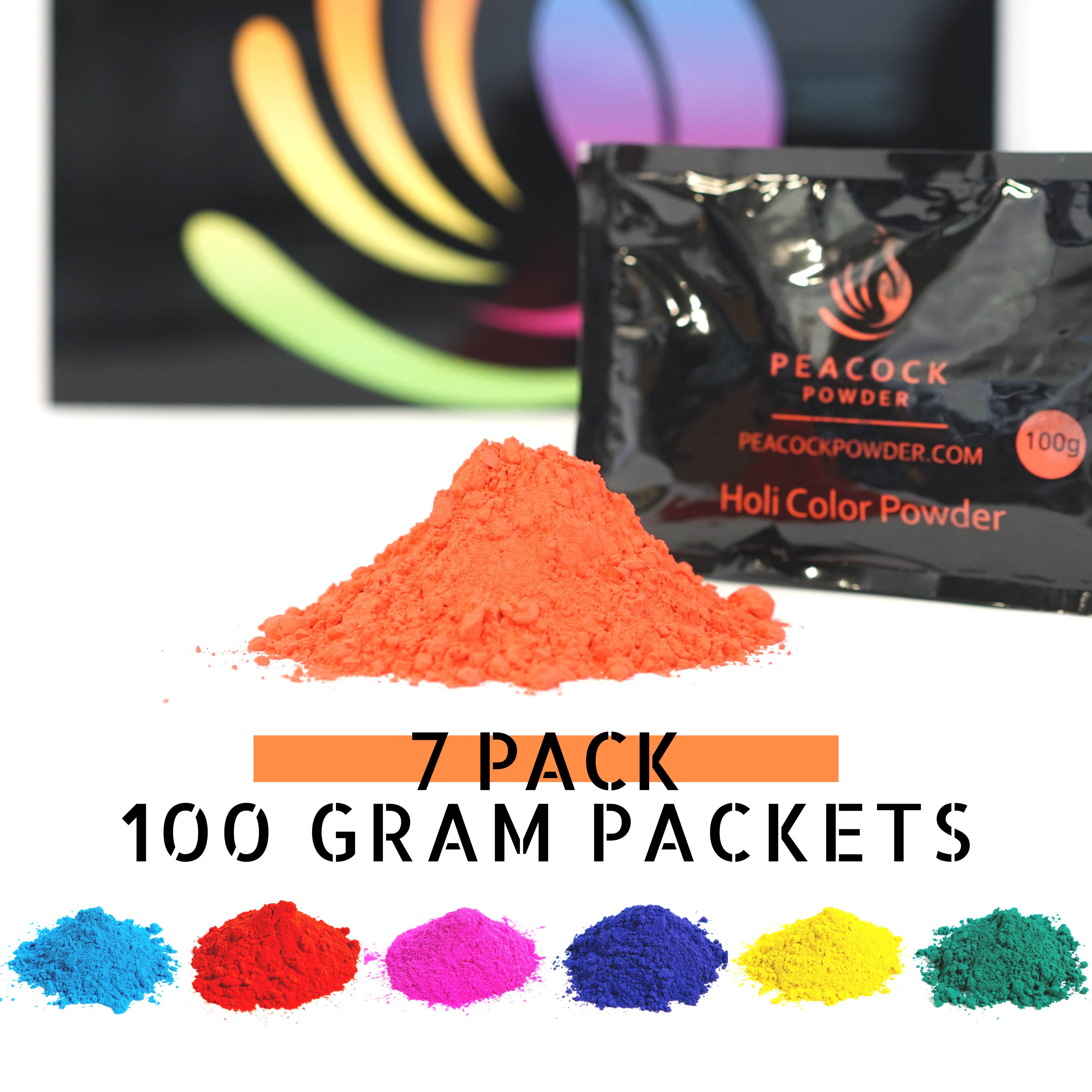 7 Pack [100g Bags] Holi Color Powder - Sample Pack – Peacock Powder