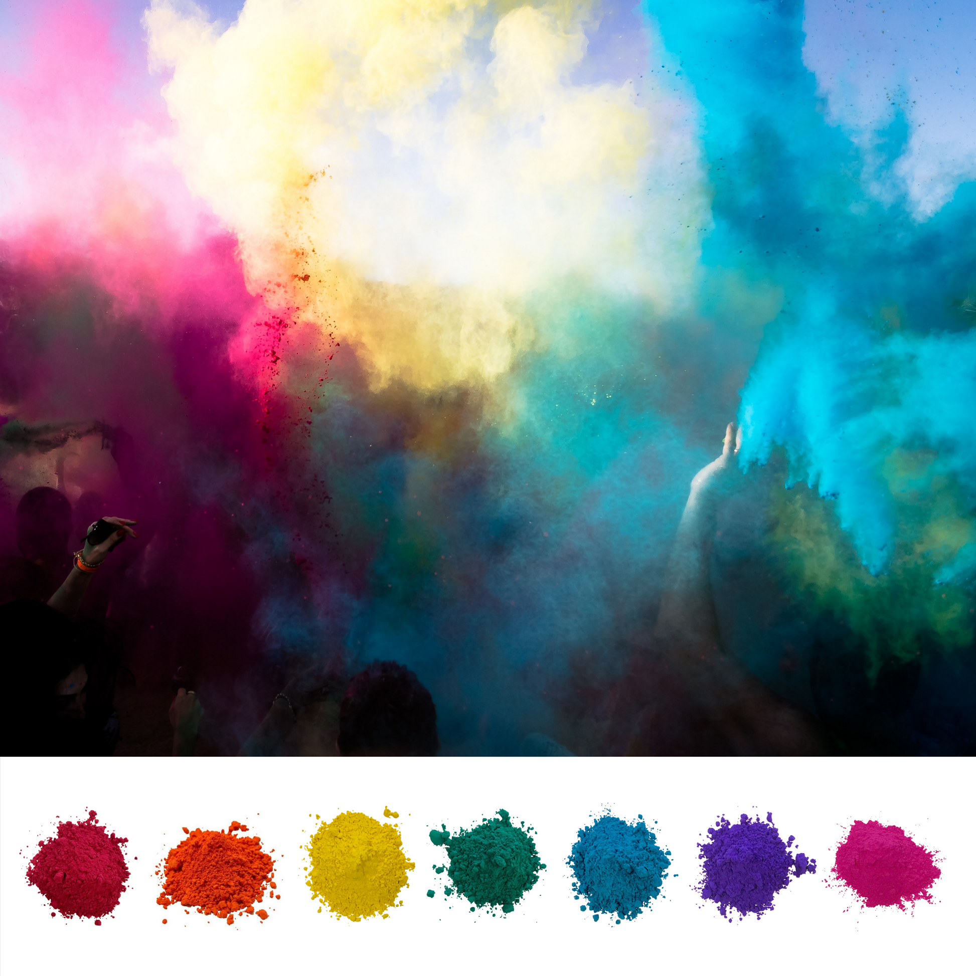 Holi Festival Color Powder - 6 Color 6 Pack 5lb - Blue, Pink, Magenta, Aquamarine, Purple, Red - Premium